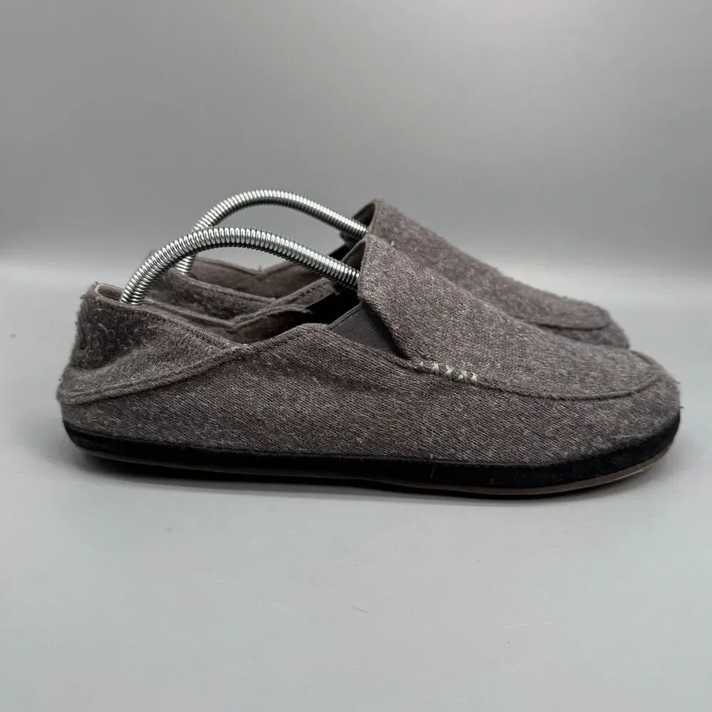 Olukai Moloa Hulu Men's 9 Gray Wool Lightweight Slip-On Low Top Comfort Slippers